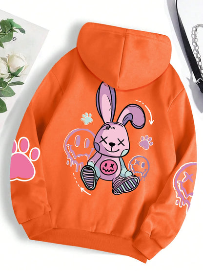 Hip hop street casual printed oversized fleece hoodie for women
