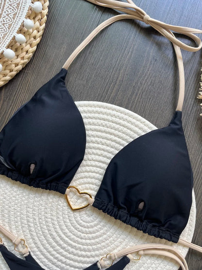 Sexy halter bikini set with Brazilian thong bottoms – women’s two-piece solid color swimwear