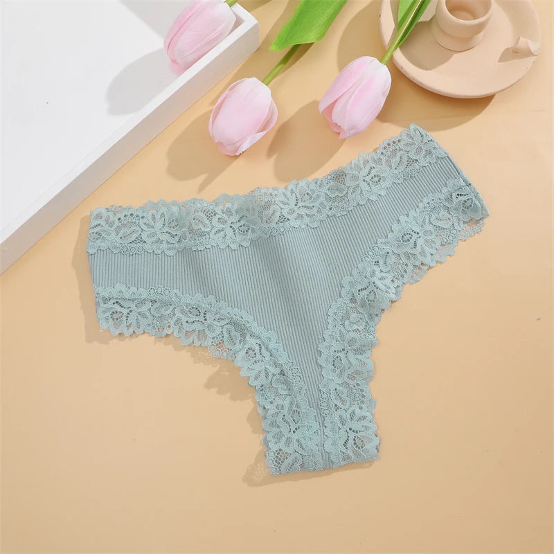 5pcs women’s cotton floral lace panties set with soft patchwork briefs