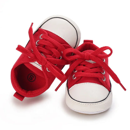 Meckior baby sneakers, soft canvas shoes with non-slip rubber sole for boys and girls 0-18 months, comfortable unisex baby shoes