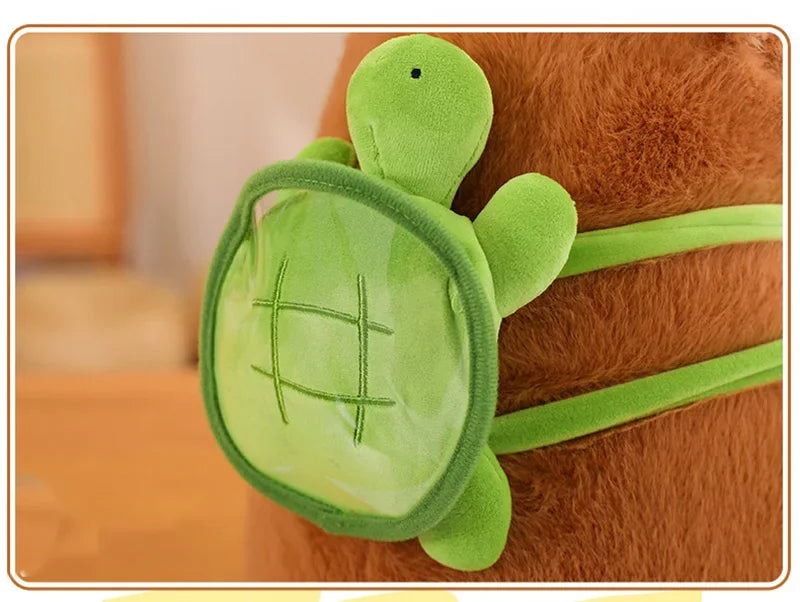 Green turtle-shaped pouch on a brown surface