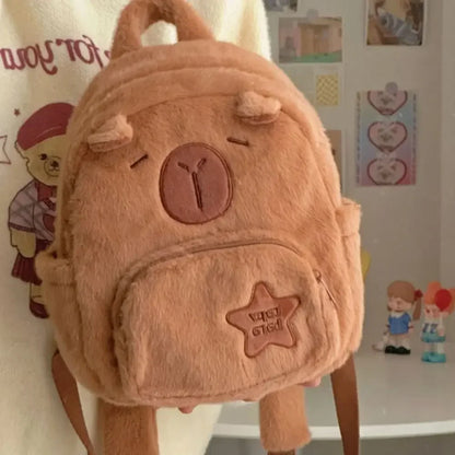 🧸 Kawaii Capybara Plush Backpack & Tote – Cartoon Crossbody Bag for Women