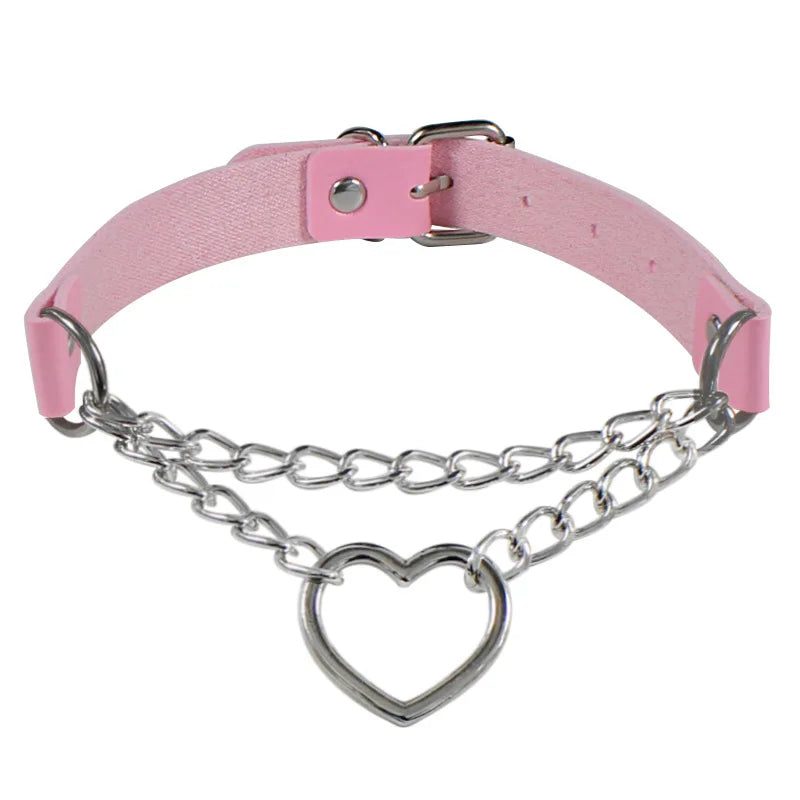 ShadowBelle PU leather punk choker set with bell, spikes, and rivets for goth and BDSM cosplay
