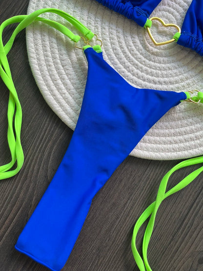 Sexy halter bikini set with Brazilian thong bottoms – women’s two-piece solid color swimwear