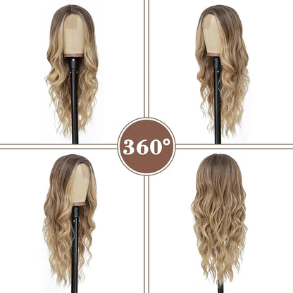 Wavy blonde wig displayed from multiple angles on a white background with '360°' label.