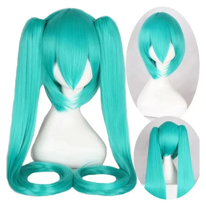 Turquoise wig with two ponytails on a white background