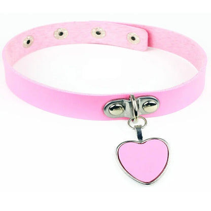 ShadowBelle PU leather punk choker set with bell, spikes, and rivets for goth and BDSM cosplay