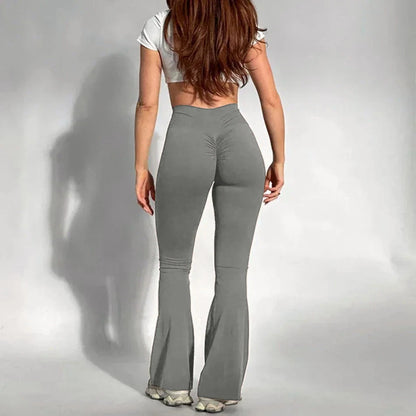 High-waist women’s scrunch butt yoga leggings in black, moisture-wicking fitness and gym pants with butt-lifting design