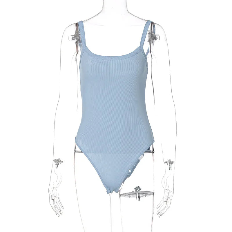 Women’s white strap solid bodycon sleeveless summer bodysuit, slim fit casual top