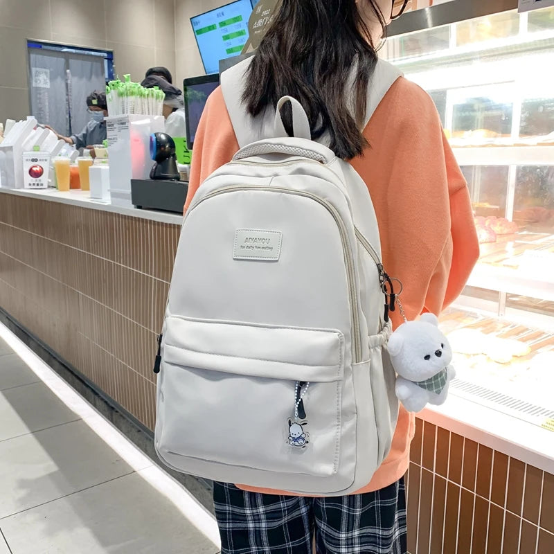 Trendy high-capacity waterproof college backpack with laptop compartment for girls