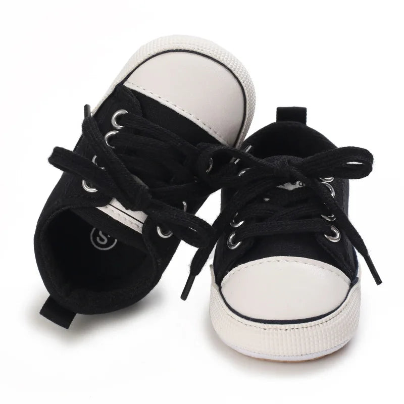 Meckior baby sneakers, soft canvas shoes with non-slip rubber sole for boys and girls 0-18 months, comfortable unisex baby shoes