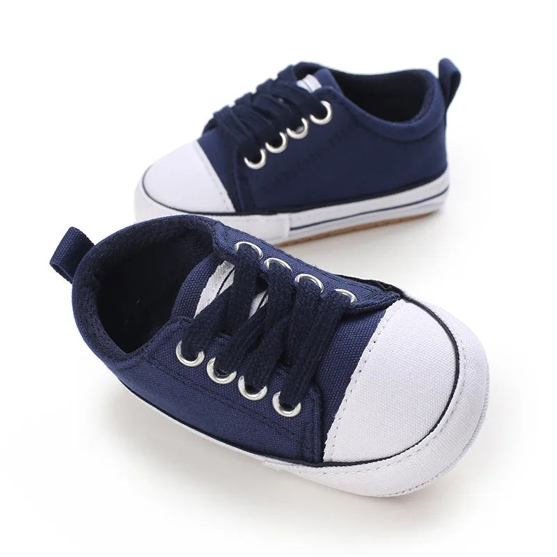Meckior baby sneakers, soft canvas shoes with non-slip rubber sole for boys and girls 0-18 months, comfortable unisex baby shoes