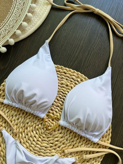 Sexy halter bikini set with Brazilian thong bottoms – women’s two-piece solid color swimwear