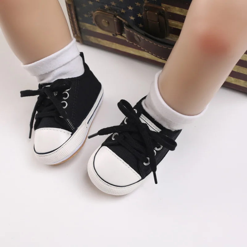 Meckior baby sneakers, soft canvas shoes with non-slip rubber sole for boys and girls 0-18 months, comfortable unisex baby shoes