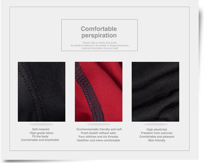 Text and fabric samples describing comfort and features of a product.