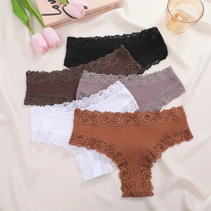 5pcs women’s cotton floral lace panties set with soft patchwork briefs