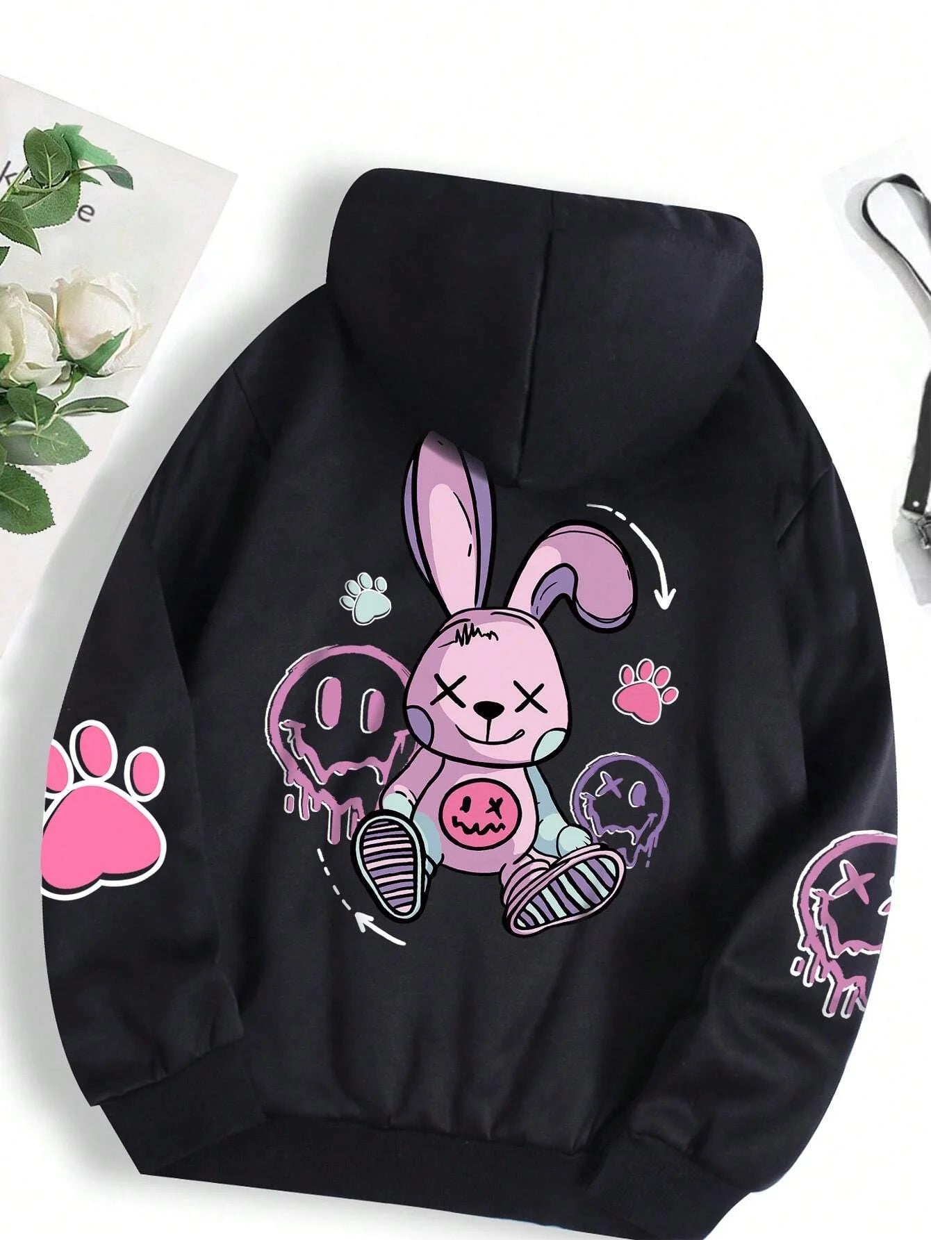 Hip hop street casual printed oversized fleece hoodie for women