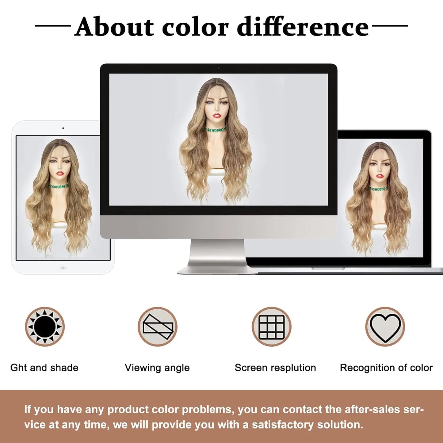 Computer monitor displaying a wig with text about color difference considerations.