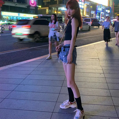 Black and white knee-high Lolita socks for women, thin breathable over-the-knee stockings