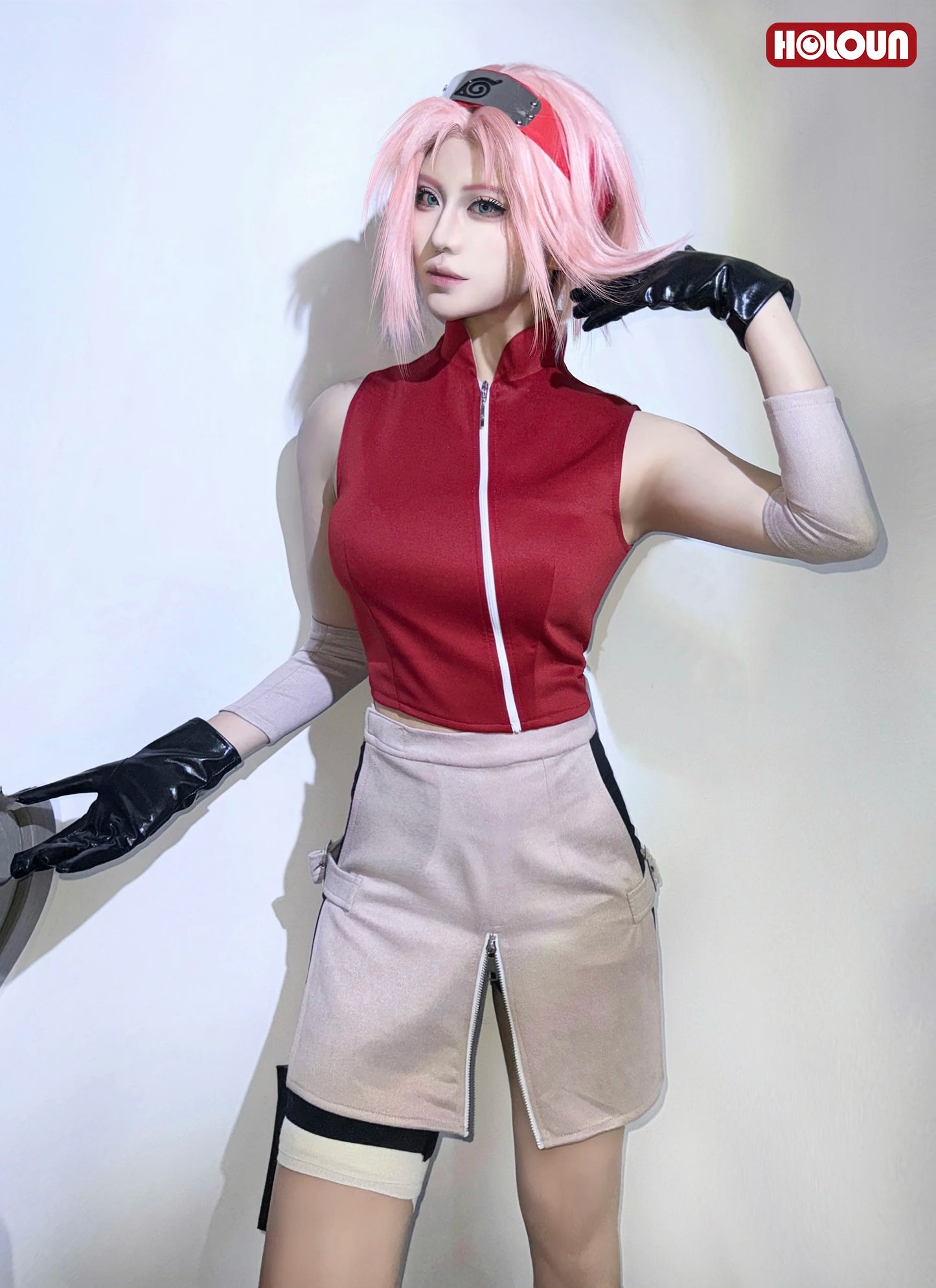 Haruno Sakura Cosplay Set – Anime Costume with Top, Skirt, Shorts & Pouch