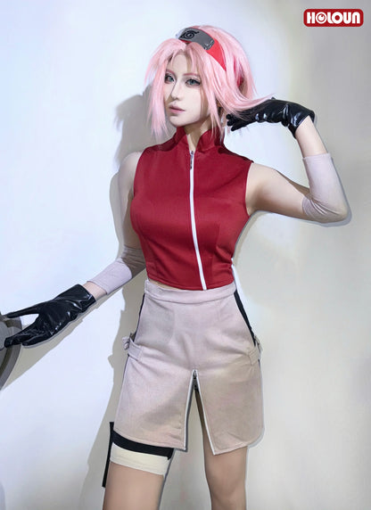 Haruno Sakura Cosplay Set – Anime Costume with Top, Skirt, Shorts & Pouch