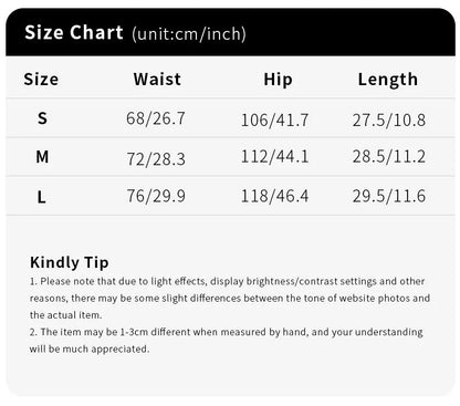 Size chart for clothing measurements in centimeters and inches