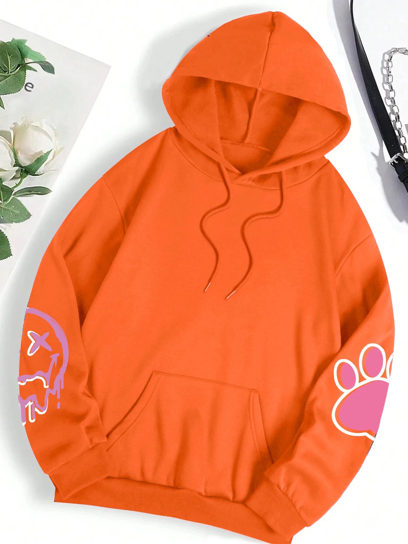 Hip hop street casual printed oversized fleece hoodie for women