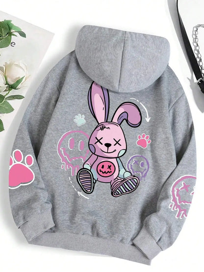 Hip hop street casual printed oversized fleece hoodie for women
