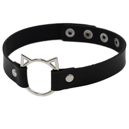 ShadowBelle PU leather punk choker set with bell, spikes, and rivets for goth and BDSM cosplay