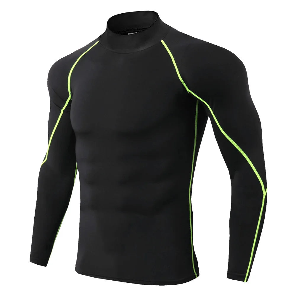 Black long-sleeve shirt with green accents on a white background