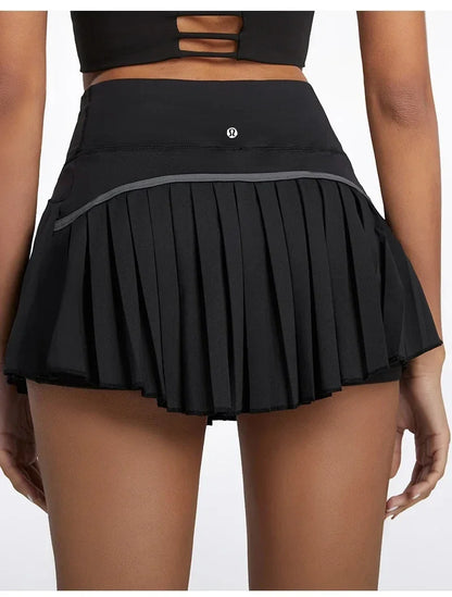 High-waist pleated tennis skirt pants with built-in shorts, breathable and lightweight for summer fitness activities