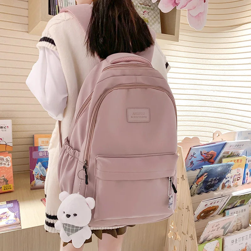 Trendy high-capacity waterproof college backpack with laptop compartment for girls
