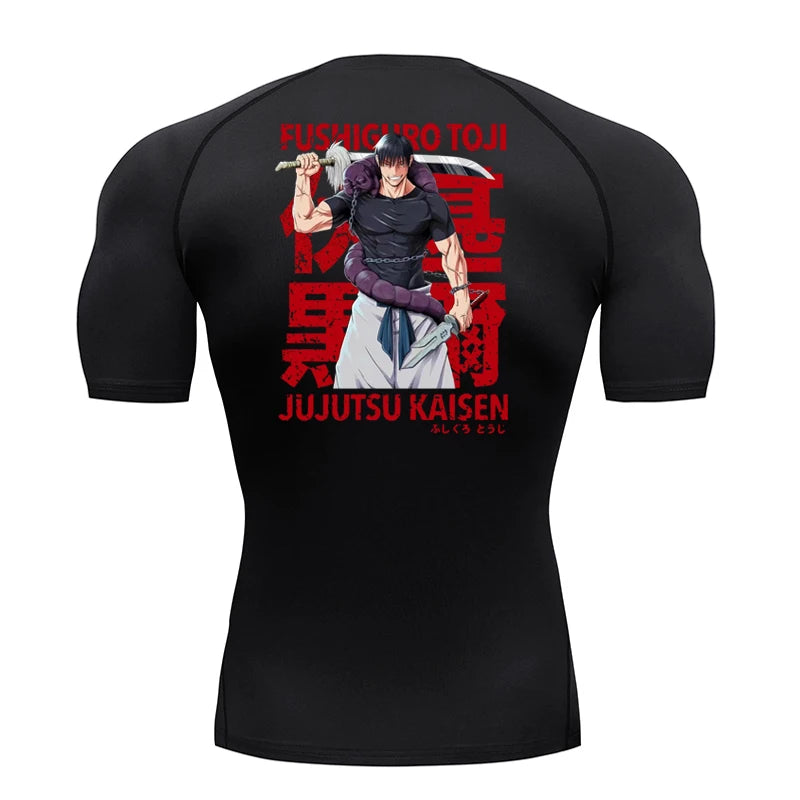 Black t-shirt with 'Jujutsu Kaisen' character design on a white background