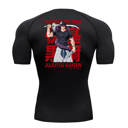 Black t-shirt with 'Jujutsu Kaisen' character design on a white background