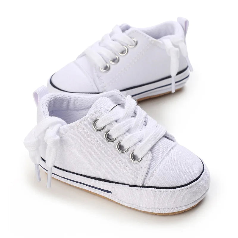 Meckior baby sneakers, soft canvas shoes with non-slip rubber sole for boys and girls 0-18 months, comfortable unisex baby shoes