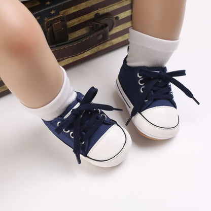 Meckior baby sneakers, soft canvas shoes with non-slip rubber sole for boys and girls 0-18 months, comfortable unisex baby shoes