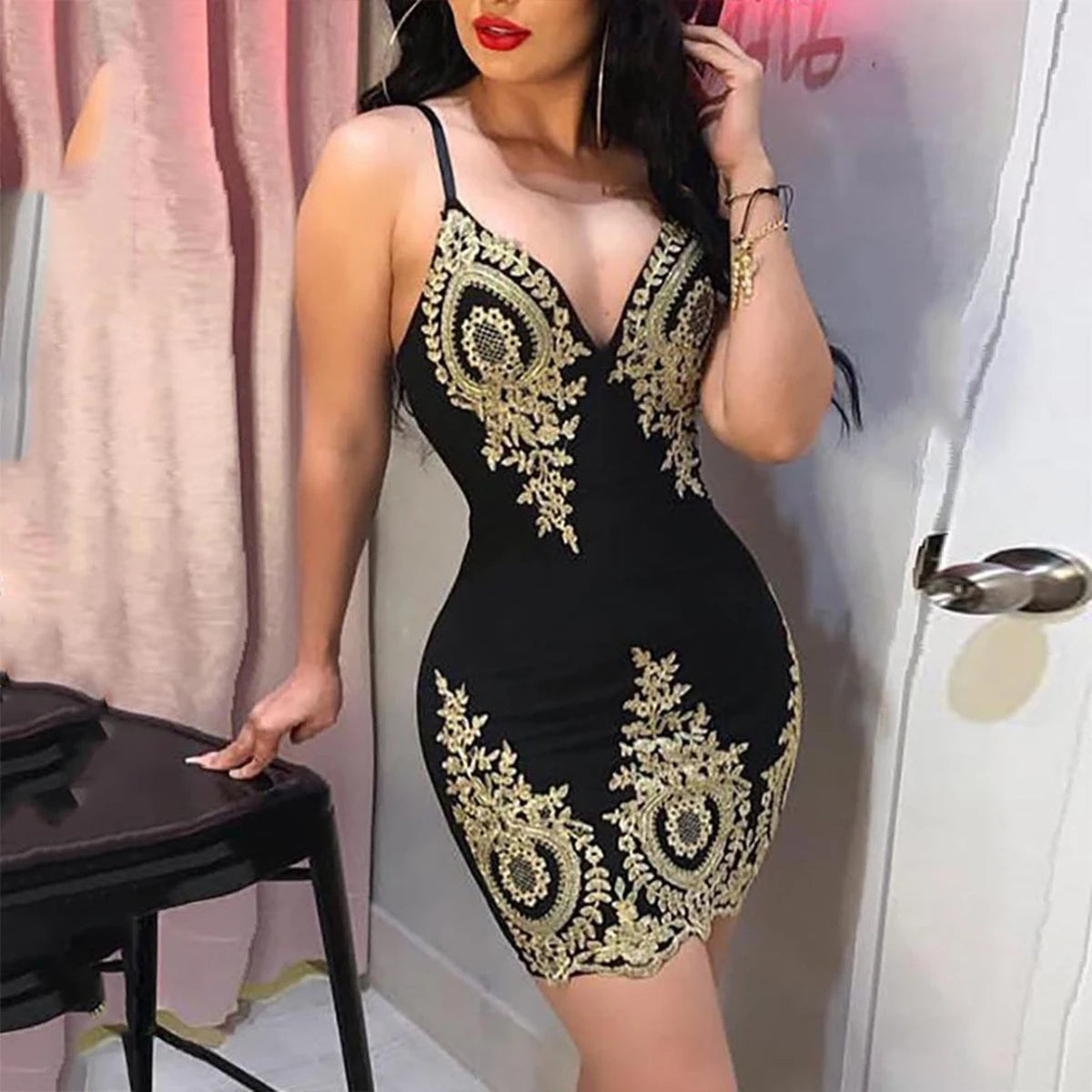 ummer halter mini dress with low neckline and halter back, breathable sleeveless slim fit party dress for women