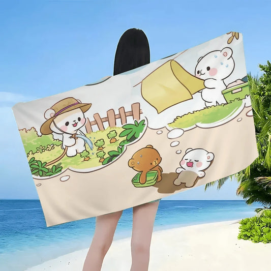 Cute M Mocha Bear Microfiber Beach Towel – Soft & Quick-Dry BernieNova Goods 