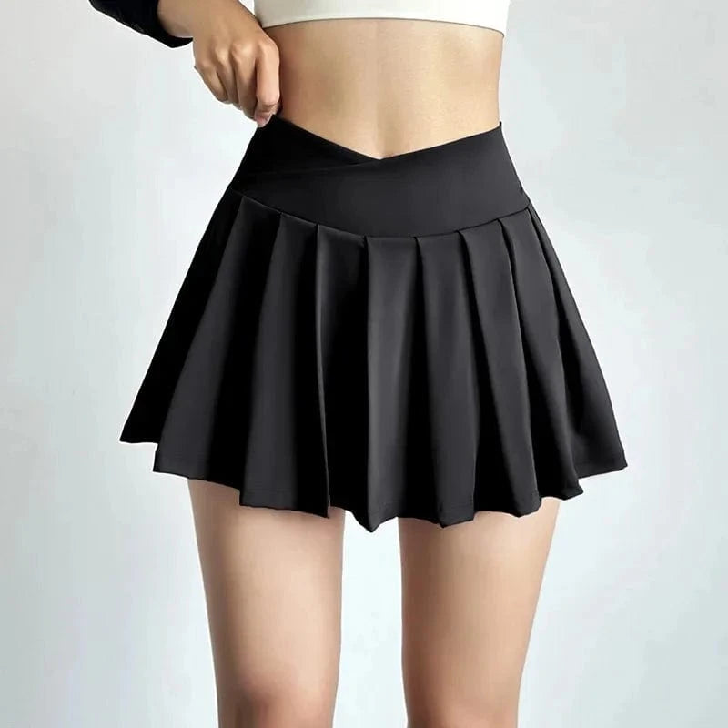 High-Waist Pleated Sports Skirt with Built-In Shorts – Summer Yoga & Running BernieNova Goods S black 