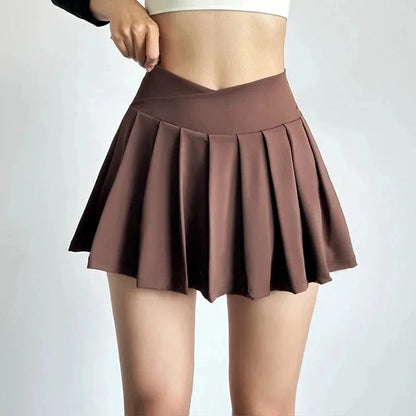 High-Waist Pleated Sports Skirt with Built-In Shorts – Summer Yoga & Running BernieNova Goods S brown 