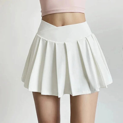 High-Waist Pleated Sports Skirt with Built-In Shorts – Summer Yoga & Running BernieNova Goods S white 